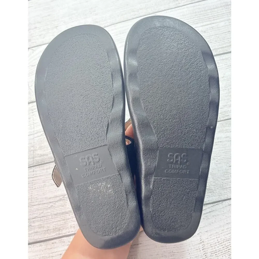 SAS Sanibel Slide Sandal Thong T Strap Buckle Adjustable Black Snake Size 8M